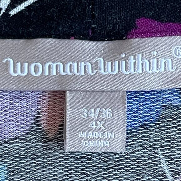 Woman Within Open Cardigan Women Size 4X Black Multicolor Long Sleeve Floral - Picture 2 of 12